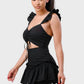 Sweetheart With Drawstring Bow Cutout Ruffled Flutter Sleeves Mini Dress - Farnelli