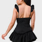Sweetheart With Drawstring Bow Cutout Ruffled Flutter Sleeves Mini Dress - Farnelli