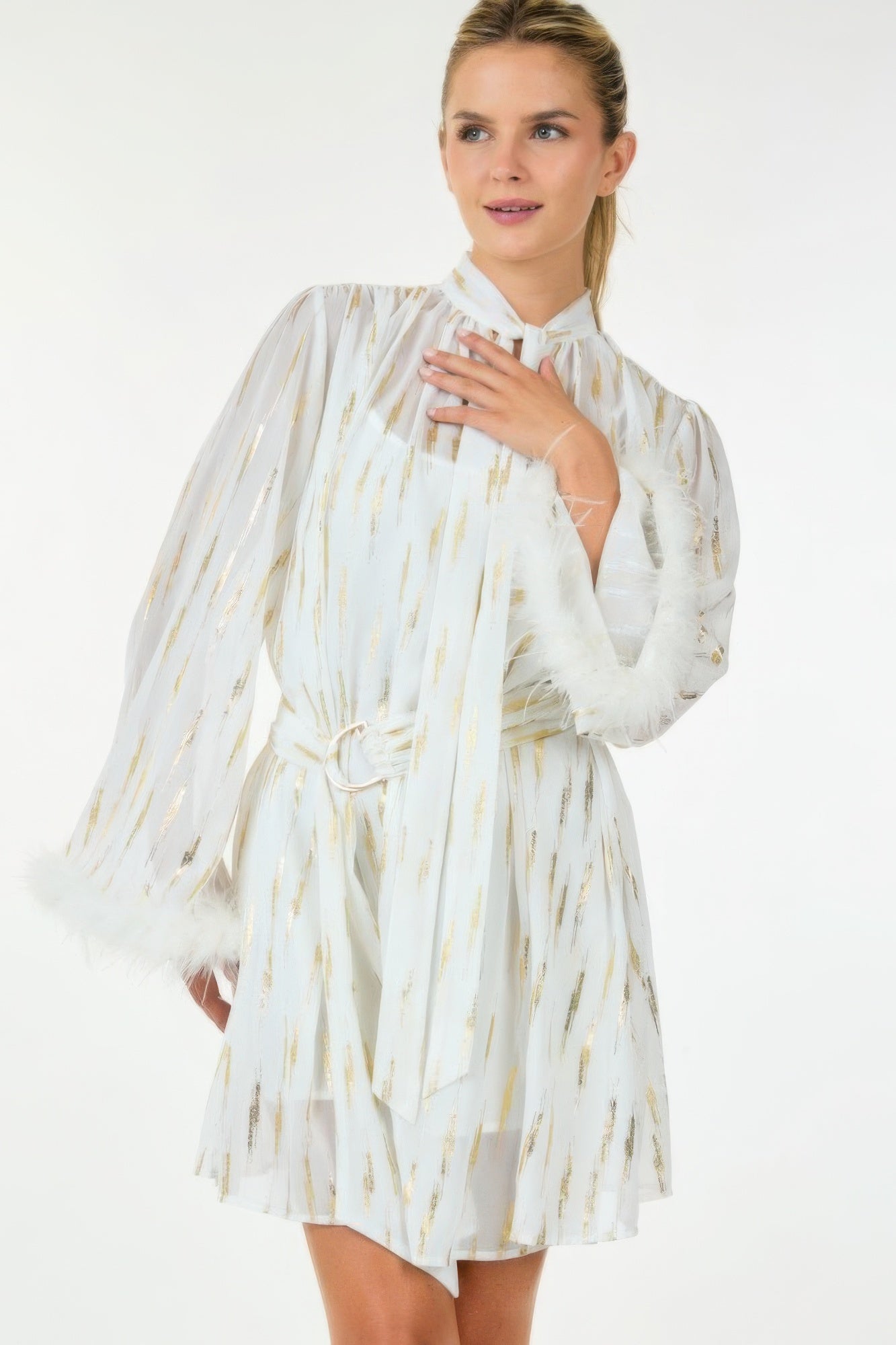 Metallic Print Short Dress - Farnelli