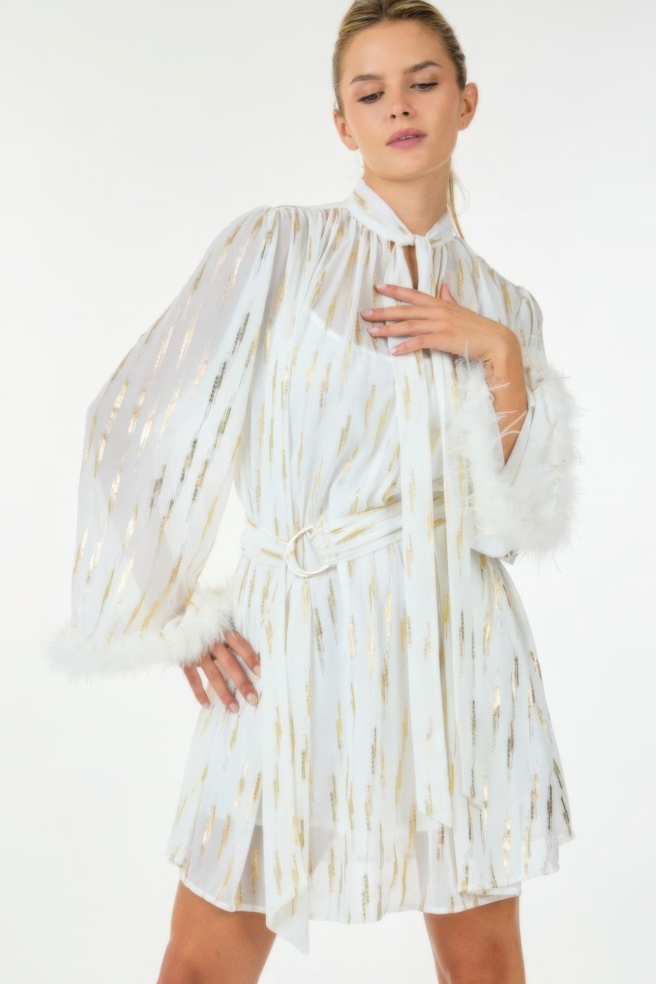 Metallic Print Short Dress - Farnelli
