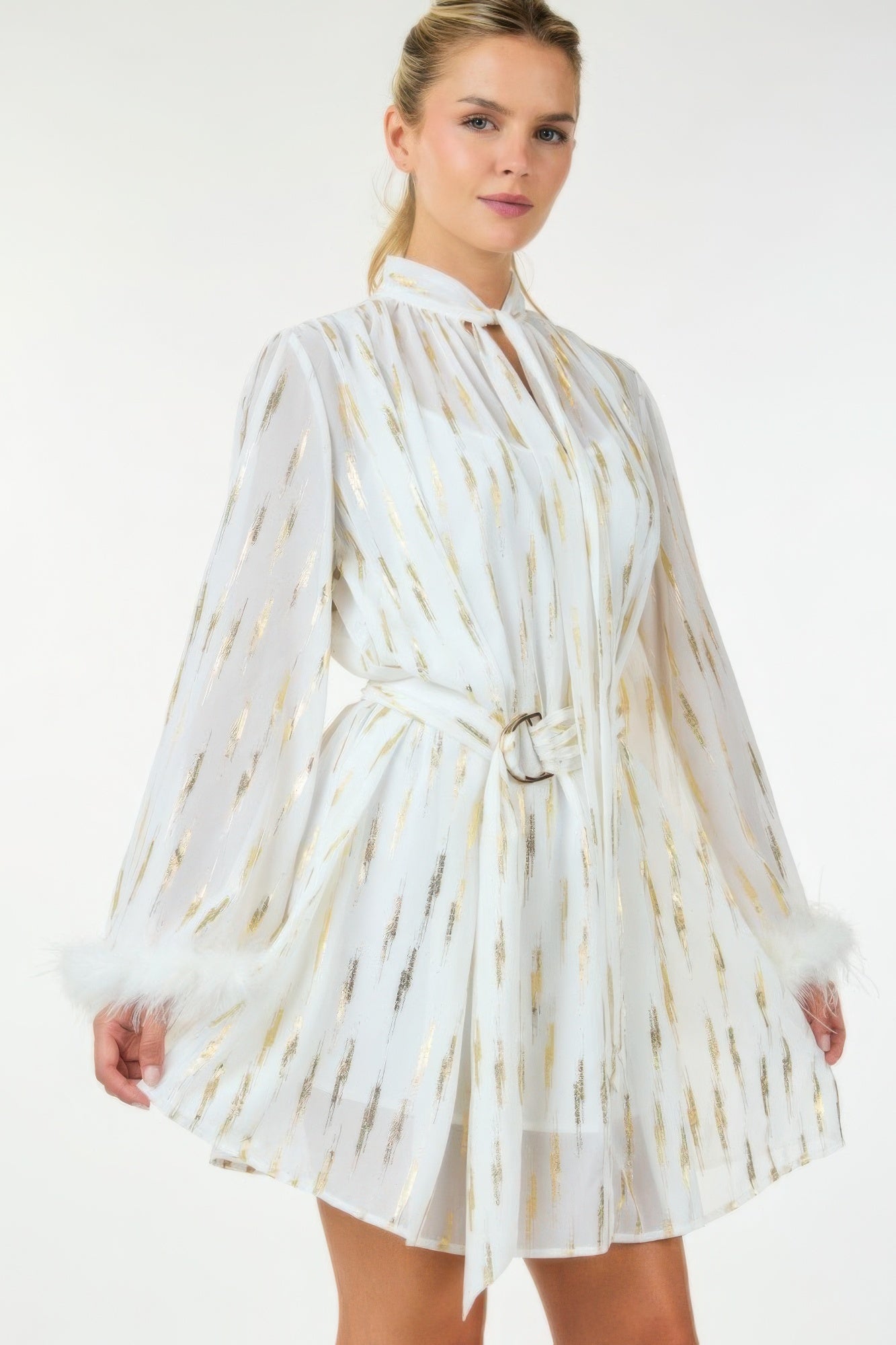 Metallic Print Short Dress - Farnelli
