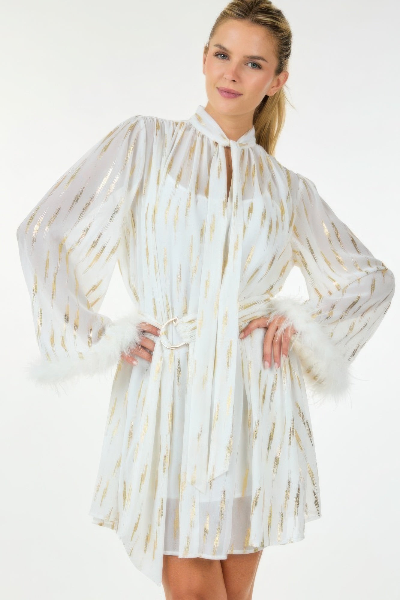 Metallic Print Short Dress - Farnelli