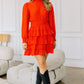 Long Sleeve Smocked Neck Tiered Ruffle Mini Dress - Farnelli