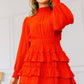 Long Sleeve Smocked Neck Tiered Ruffle Mini Dress - Farnelli