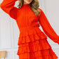 Long Sleeve Smocked Neck Tiered Ruffle Mini Dress - Farnelli