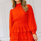 Long Sleeve Smocked Neck Tiered Ruffle Mini Dress - Farnelli