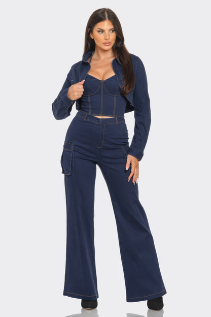 Crop Jacket 3pcs Set - Farnelli
