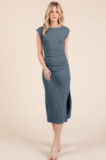 Cap Sleeve Boatneck Open Back Midi Dress - Farnelli