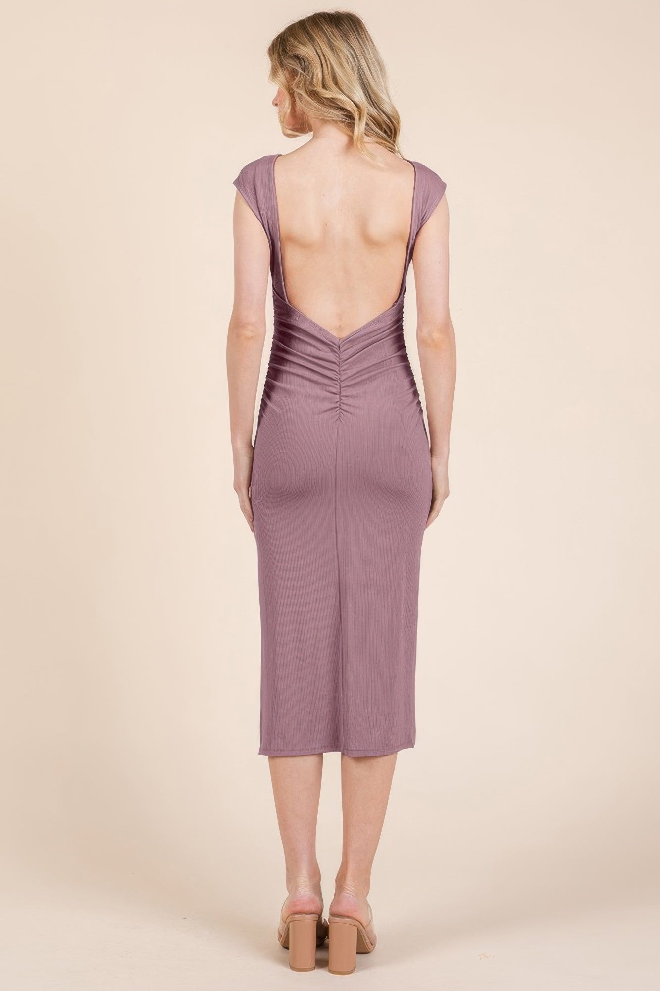 Cap Sleeve Boatneck Open Back Midi Dress - Farnelli