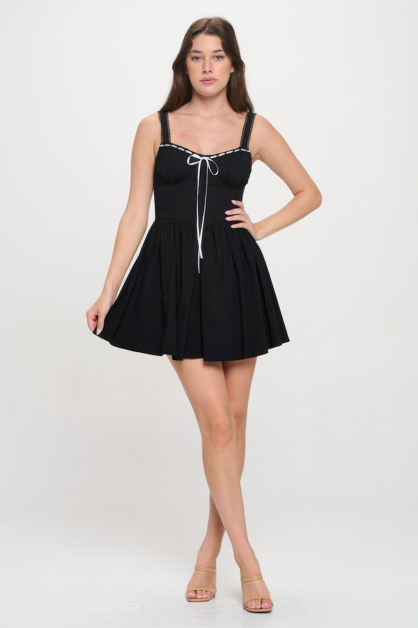 Front Ribbon Tie Bustier Dress - Farnelli