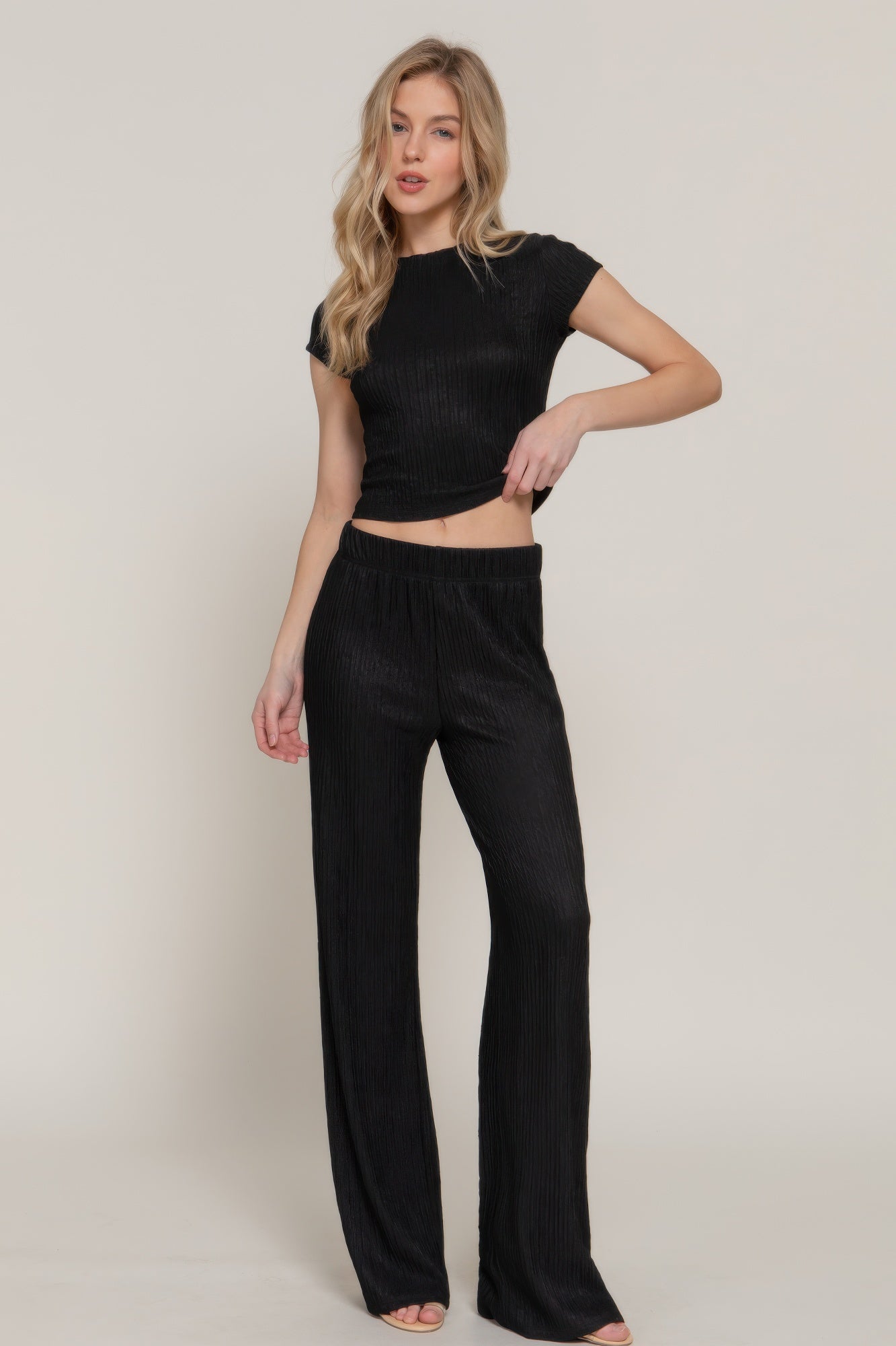 Short Slv Top & Flare Pants Set - Farnelli