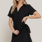 Button Down Side Bow Linen Effect Mini Dress - Farnelli