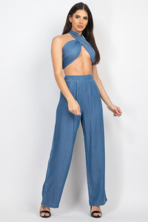 Tube Tied Top & Wide Pants Set - Farnelli