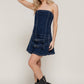 Strapless Stretch Denim Mini Pleats Dress - Farnelli