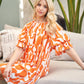Geometric Print Loose Fit Mini Dress With Gathered Balloon Sleeves - Farnelli