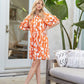 Geometric Print Loose Fit Mini Dress With Gathered Balloon Sleeves - Farnelli