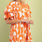 Geometric Print Loose Fit Mini Dress With Gathered Balloon Sleeves - Farnelli