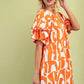 Geometric Print Loose Fit Mini Dress With Gathered Balloon Sleeves - Farnelli