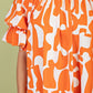 Geometric Print Loose Fit Mini Dress With Gathered Balloon Sleeves - Farnelli