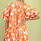 Geometric Print Loose Fit Mini Dress With Gathered Balloon Sleeves - Farnelli