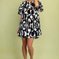 Geometric Print Loose Fit Mini Dress With Gathered Balloon Sleeves - Farnelli