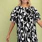 Geometric Print Loose Fit Mini Dress With Gathered Balloon Sleeves - Farnelli