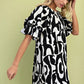 Geometric Print Loose Fit Mini Dress With Gathered Balloon Sleeves - Farnelli