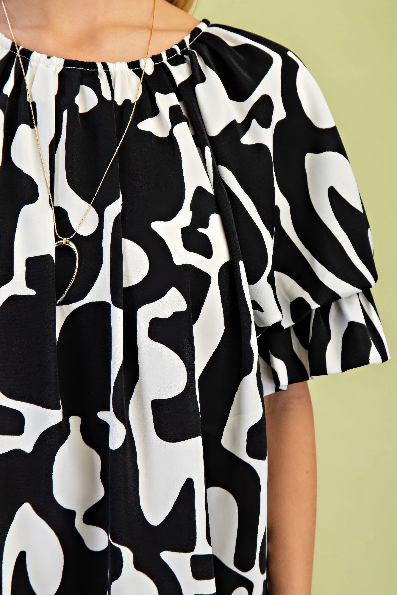 Geometric Print Loose Fit Mini Dress With Gathered Balloon Sleeves - Farnelli