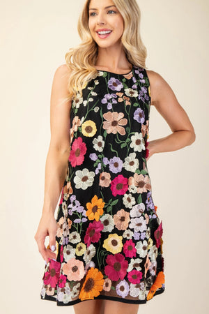 3d Floral Embroidered Sleeveless Mini Dress - Farnelli