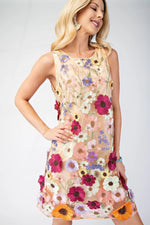 3d Floral Embroidered Sleeveless Mini Dress - Farnelli