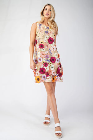 3d Floral Embroidered Sleeveless Mini Dress - Farnelli