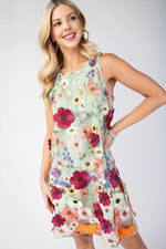 3d Floral Embroidered Sleeveless Mini Dress - Farnelli