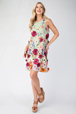 3d Floral Embroidered Sleeveless Mini Dress - Farnelli