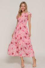 Ruffl Slv Smocked Floral Print Dresss - Farnelli