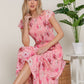Ruffl Slv Smocked Floral Print Dresss - Farnelli