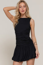 Sleeveless Boat Neck Voluminous Mini Dress - Farnelli