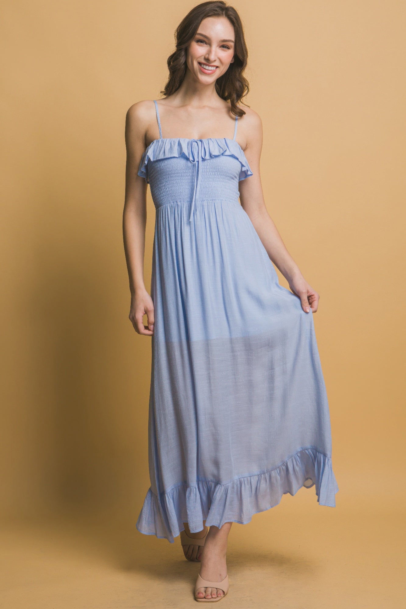 Smocked Ruffle Maxi Dress - Farnelli