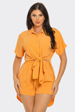Front Tie Back Oversized Slit Top And Shorts Set - Farnelli