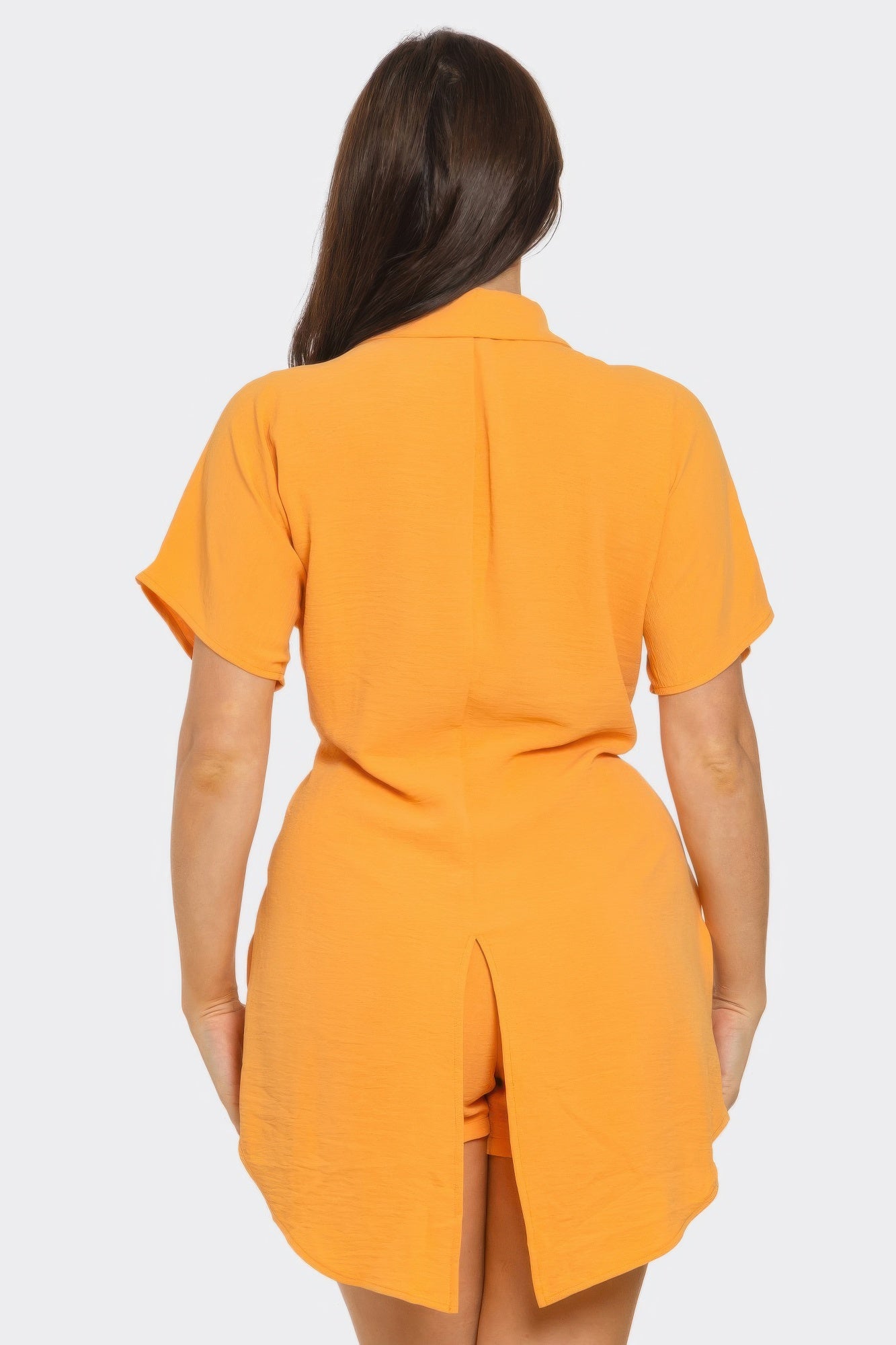 Front Tie Back Oversized Slit Top And Shorts Set - Farnelli