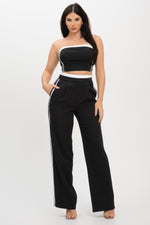 Stripe Tapping Contrast Elastic Band Toppants Set - Farnelli