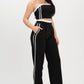 Stripe Tapping Contrast Elastic Band Toppants Set - Farnelli
