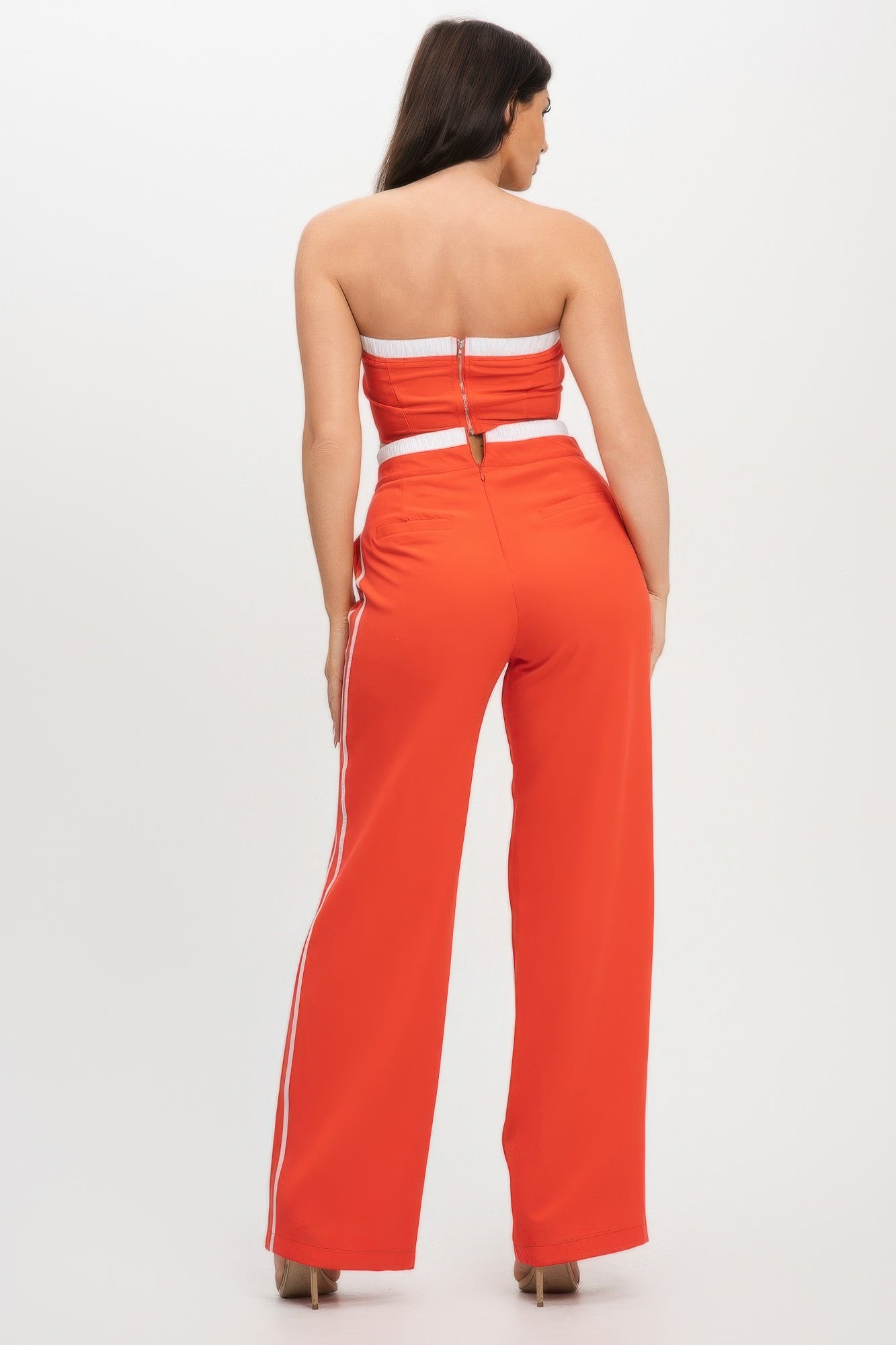 Stripe Tapping Contrast Elastic Band Toppants Set - Farnelli