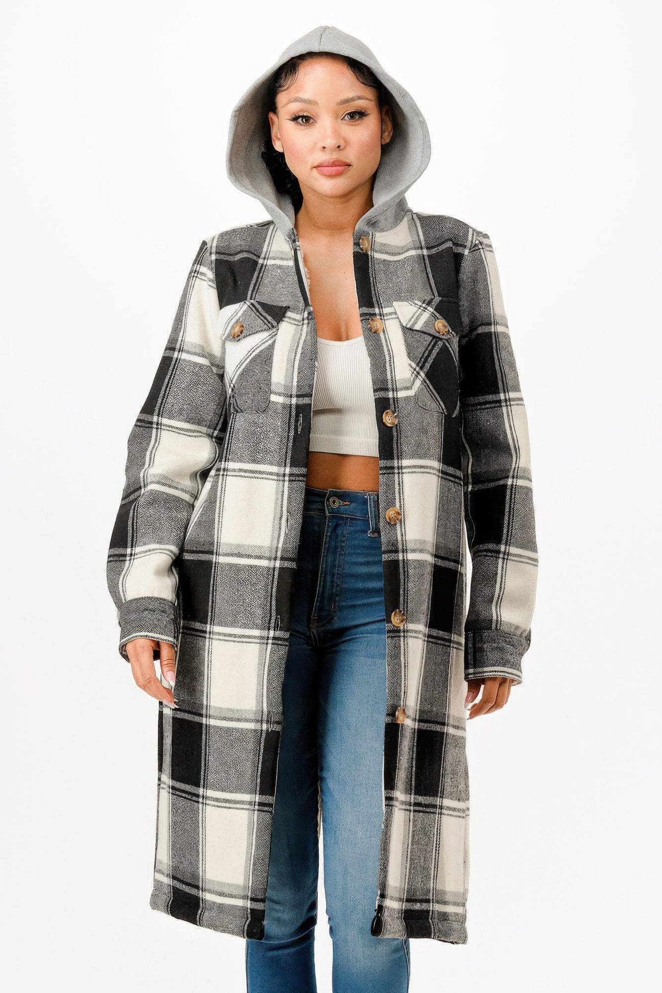 Hooded Plaid Coat - Farnelli