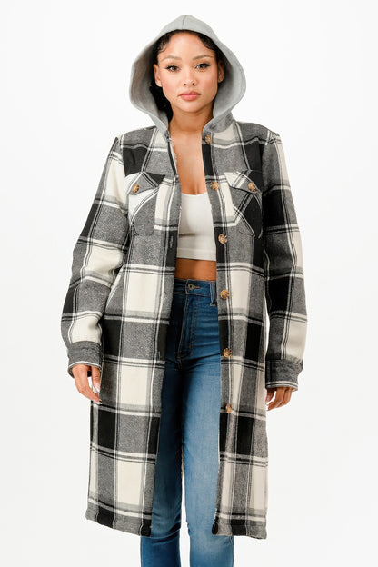 Hooded Plaid Coat - Farnelli
