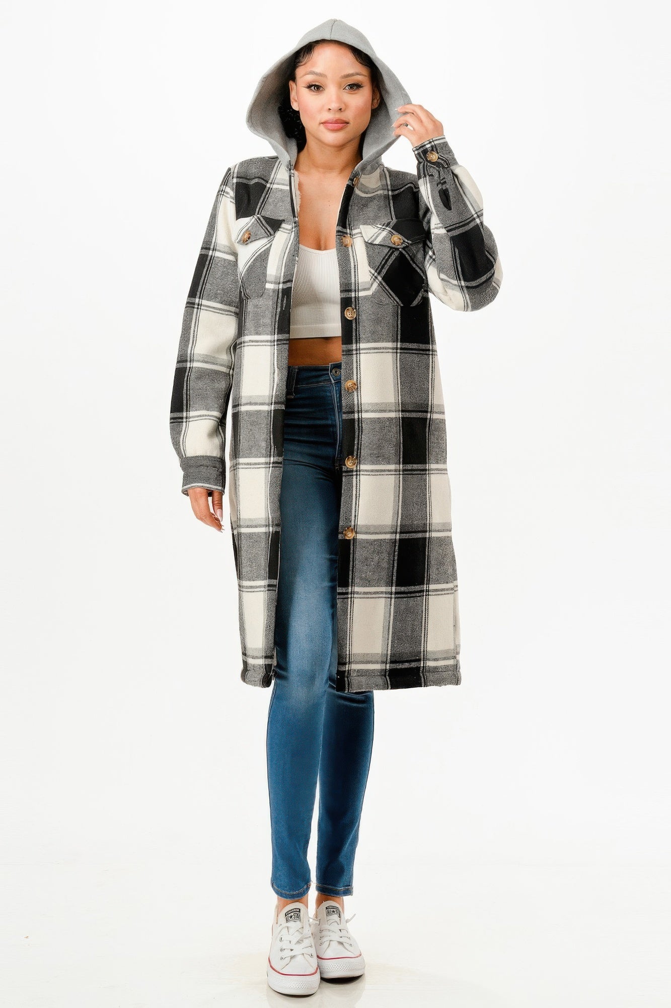 Hooded Plaid Coat - Farnelli