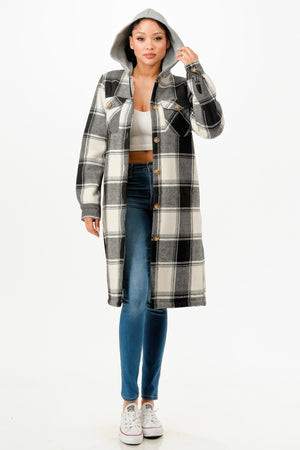 Hooded Plaid Coat - Farnelli