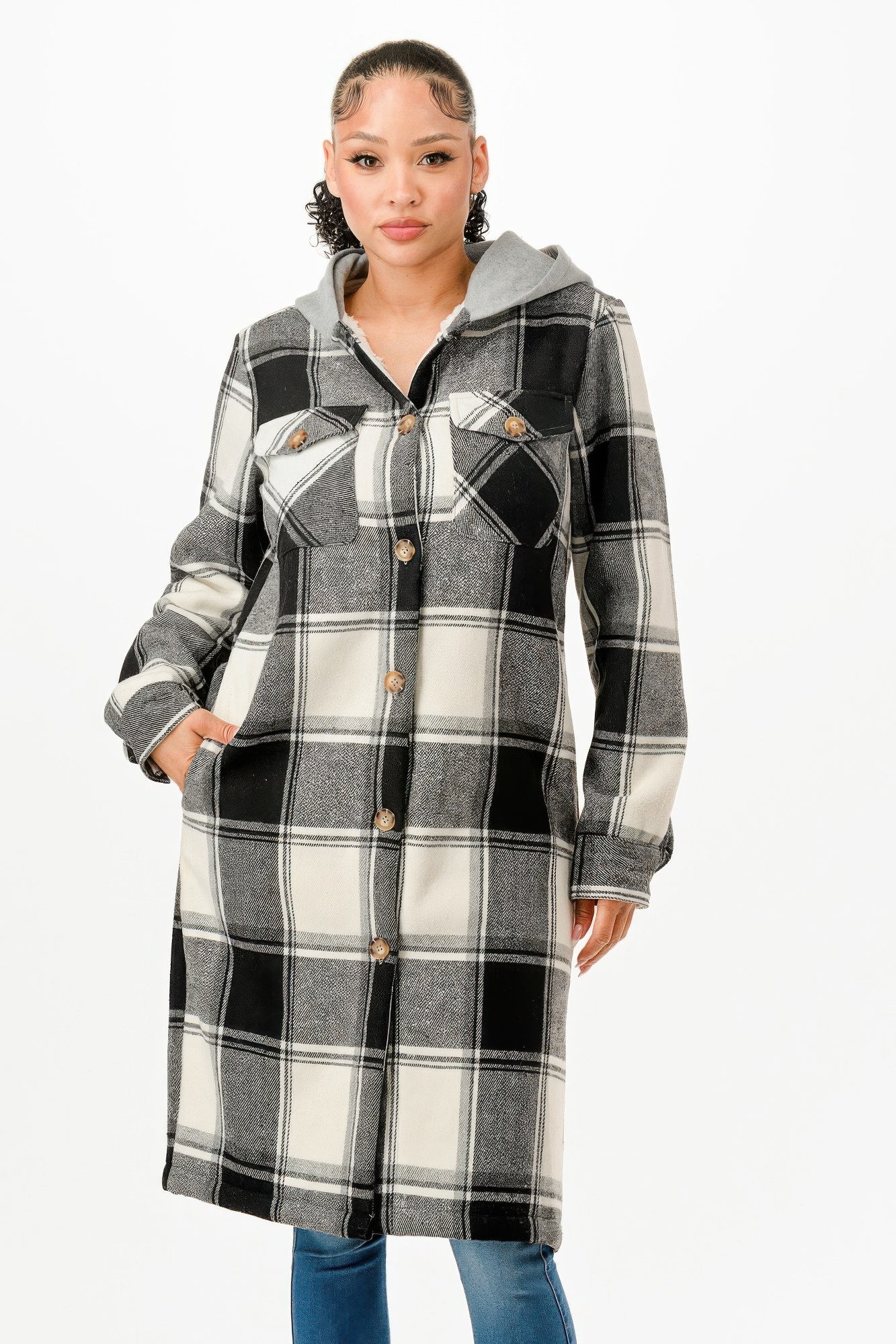 Hooded Plaid Coat - Farnelli