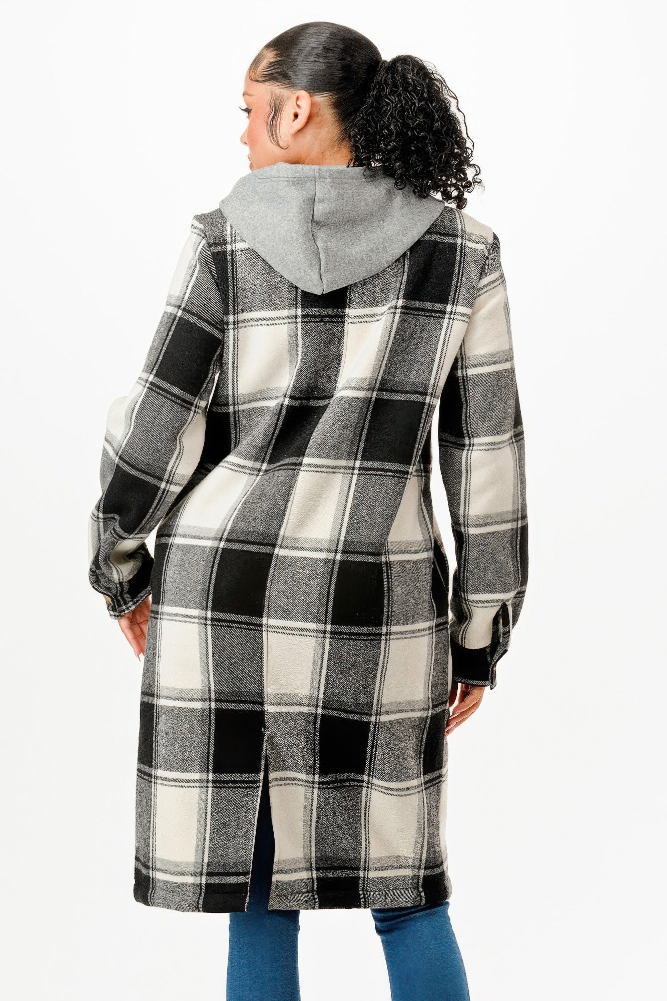 Hooded Plaid Coat - Farnelli