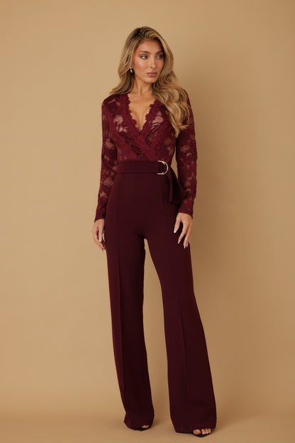 Lace Crochet Long Sleeve Jumpsuit - Farnelli