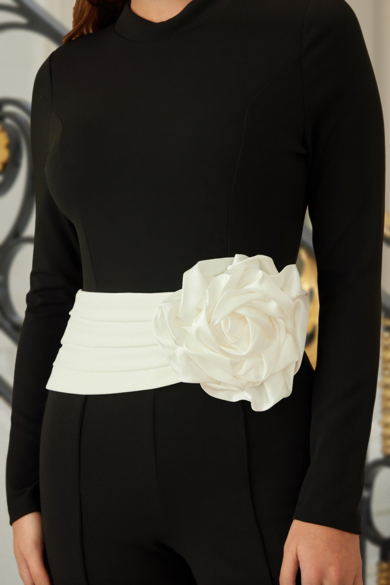 Wide Waistband With Rose Jumpsuit - Farnelli